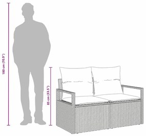 Sofá de Jardim 2 Lugares com Almofadas Cinzento em Rattan