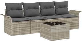 Conjunto de Sofá de Jardim de 5 Peças com Almofadas Cinza Claro em Rat