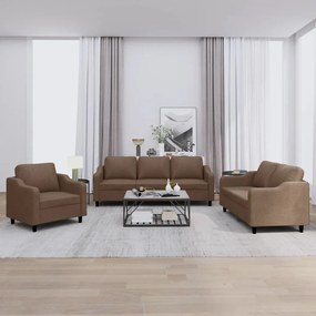 3 pcs conjunto de sofás com almofadões tecido castanho