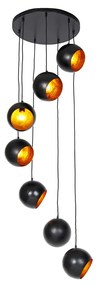 Candeeiro de suspensão preto com interior dourado 7-luzes - Crooked Cluster Moderno