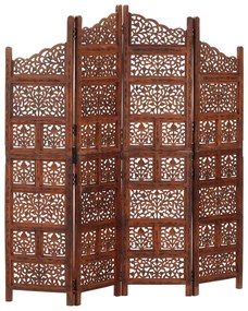 Biombo esculp mão 4 painéis 160x165cm mangueira maciça castanho