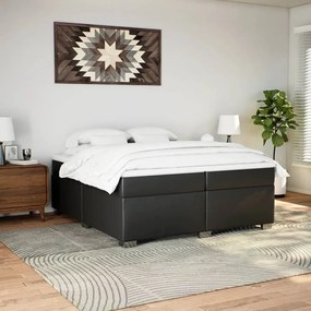 Cama com molas/colchão 200x200 cm couro artificial preto