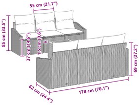 Conjunto de Sofá de Jardim de 7 Peças com Almofadas Bege Rattan Acácia