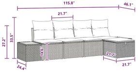 Conjunto de sofá de jardim 5 peças preto em polirattan