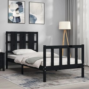 Estrutura de cama com cabeceira 90x190 cm madeira maciça preto