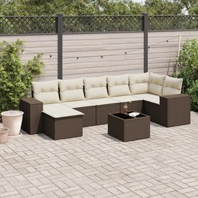 8 pcs conjunto sofás de jardim c/ almofadões vime PE castanho