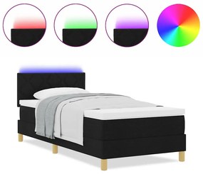 Cama Box com Colchão &amp; LED Preta 90x200 cm Tecido
