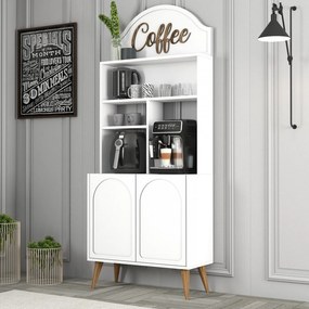 Armário de Cozinha/Sala "Caffè" - Branco e Nogueira - 81.3x201x35cm -