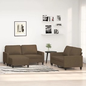 vidaXL 3 pcs conjunto de sofás com almofadões tecido castanho