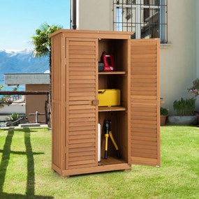 Armário de ferramentas de jardim Abrigo de armazenamento de madeira com 3 prateleiras removíveis Organizador externo 87 x 47 x 160 cm