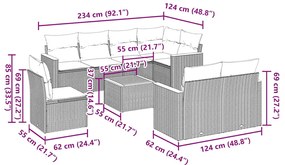 9 pcs conjunto de sofás p/ jardim c/ almofadões vime PE preto