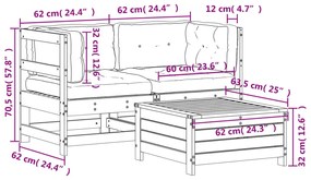 3 pcs conjunto lounge de jardim c/ almofadões pinho impregnado