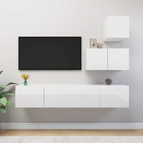 vidaXL 4 pcs conjunto móveis de TV derivados madeira branco brilhante