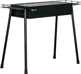 Outsunny Barbecue Carvão Portátil 2 Grelhas Aço Inoxidável 2 Prateleiras Ganchos Cozinha Exterior 77x30x70 cm Preto | Aosom Portugal