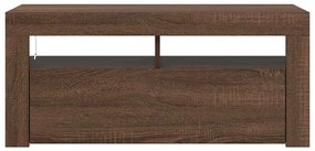 Móvel de TV com luzes LED 90x35x40 cm carvalho castanho