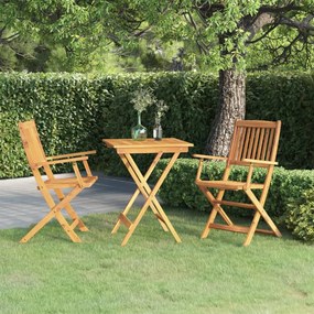 3 pcs conjunto jantar dobrável p/ jardim madeira acácia maciça