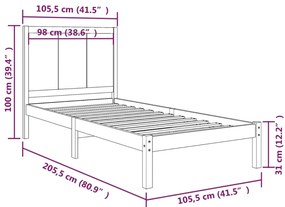 Cama sem colchão 100x200 cm madeira de pinho maciça