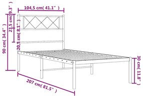 Estrutura de cama com cabeceira 100x200 cm metal preto