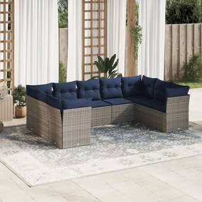 vidaXL 9 pcs conjunto sofás p/ jardim c/ almofadões vime PE cinzento
