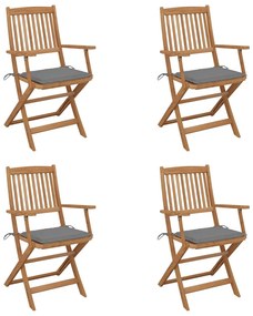 vidaXL Cadeiras de jardim dobráveis c/ almofadões 4 pcs acácia maciça