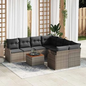 vidaXL Conjunto de Sofá de Jardim 9 pcs Cinzeto Grande Ratan, Madeira
