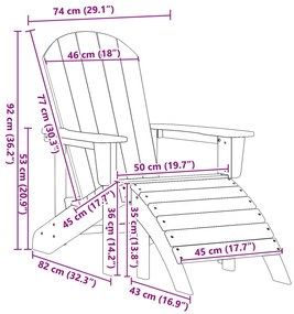 Cadeira Adirondack com Apoio para Pés Branca HDPE