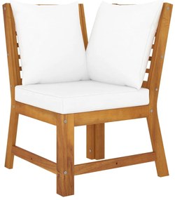 4 pcs conj. lounge jardim c/ almofadões cor creme acácia maciça