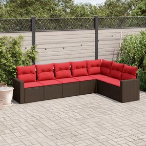 vidaXL 7 pcs conjunto de sofás jardim c/ almofadões vime PE castanho