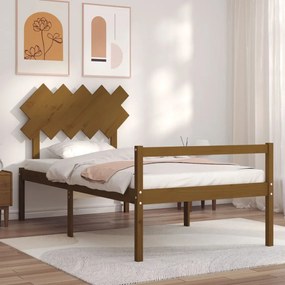 Estrutura cama cabeceira 100x200cm madeira maciça castanho-mel