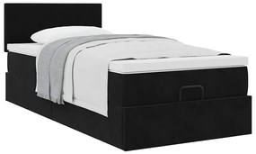 Estrutura de cama otomana com colchão preto veludo