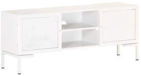 Móvel de TV 115x30x46 cm madeira de mangueira maciça branco