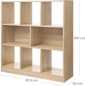 Estante com 8 prateleiras 30 x 97,5 x 100 cm com acabamento em madeira em tom de carvalho
