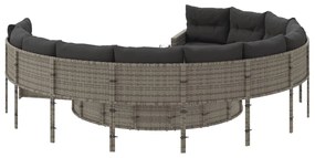 Sofá de jardim com almofadões redondo vime PE cinzento
