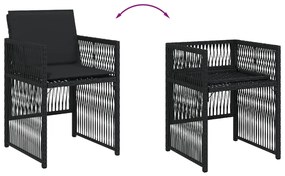 Cadeiras de jardim com almofadões 4 pcs vime PE preto