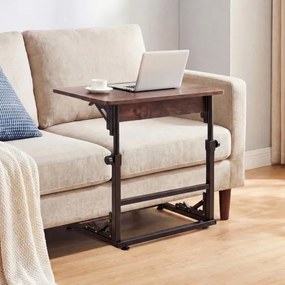 Mesa auxiliar dobrável em forma de C com altura ajustável 59,5 x 39 x 51-66 cm, estrutura metálica, para sala ou quarto, castanho rústico
