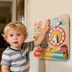 Brinquedo de madeira Montessori para crianças pequenas Relógio educativo para aprender sobre as estações e as datas Calendário multicolorido