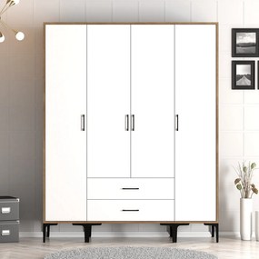 Guarda-Roupa Kumsal STS – Nogueira e Branco – 160 cm x 47,5 cm x 201,4