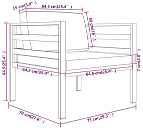 3 pcs conjunto lounge jardim com almofadões alumínio antracite