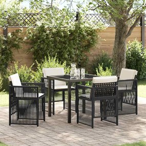 vidaXL Conjunto de Jantar de Jardim com 5 Peças, Almofadas Preto e Rattan Poliéster.