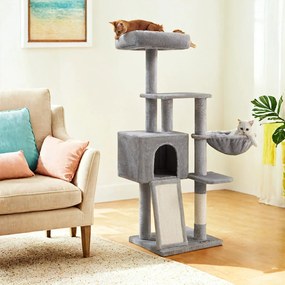 Arranhador para gatos com barra lavável e removível 45 x 40 x 135 cm Cinzento claro