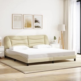 Estrutura de cama sem colchão 200x200 cm tecido cor creme