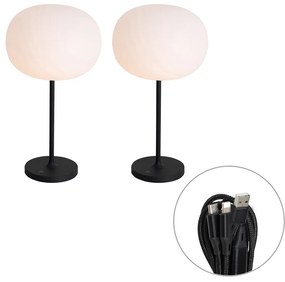 LED Conjunto de 2 candeeiros de mesa recarregáveis modernos brancos - Maloi Moderno