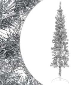 vidaXL Meia árvore de Natal fina com suporte 180 cm prateado