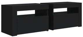 Mesas cabeceira c/ luzes LED 2 pcs 60x35x40 cm preto
