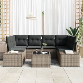 Conjunto de Sofá de Jardim de 7 Peças com Almofadas Cinzento Poli Ratt