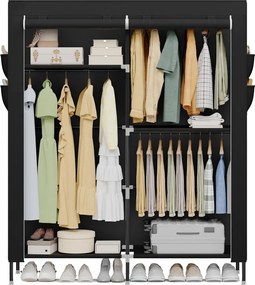 Guarda roupa  45 x 127 x 180 cm, em tecido e plástico com bolsos laterais preto