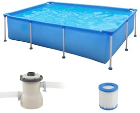 Piscina retangular com bomba de filtro artucho e estrutura metálica 258 cm x 179 cm x 66 cm Azul