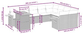 10 pcs conjunto sofás de jardim c/ almofadões vime PE preto