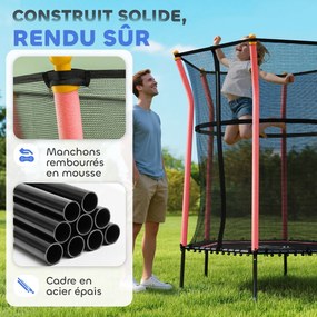 Trampolim infantil Ø 1,63 x 1,9 m com rede de segurança, porta com fecho de correr e 6 postes almofadados incluídos, vermelho e preto