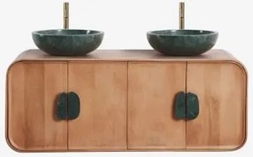 Conjunto De Móvel De Casa De Banho Dupla Suspensa 130x45 Cm Em Madeira De Manga E Pedra Natural Kivalina Mármore Verde Udaipur - Madeira - Sklum